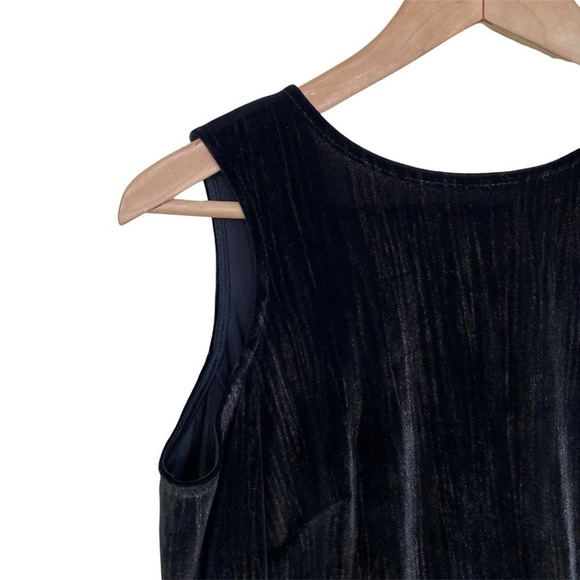 Topshop Velvet Open Back Dress Womens size 6 Black Gold Metallic Peep Shoulder - Picture 6 of 9